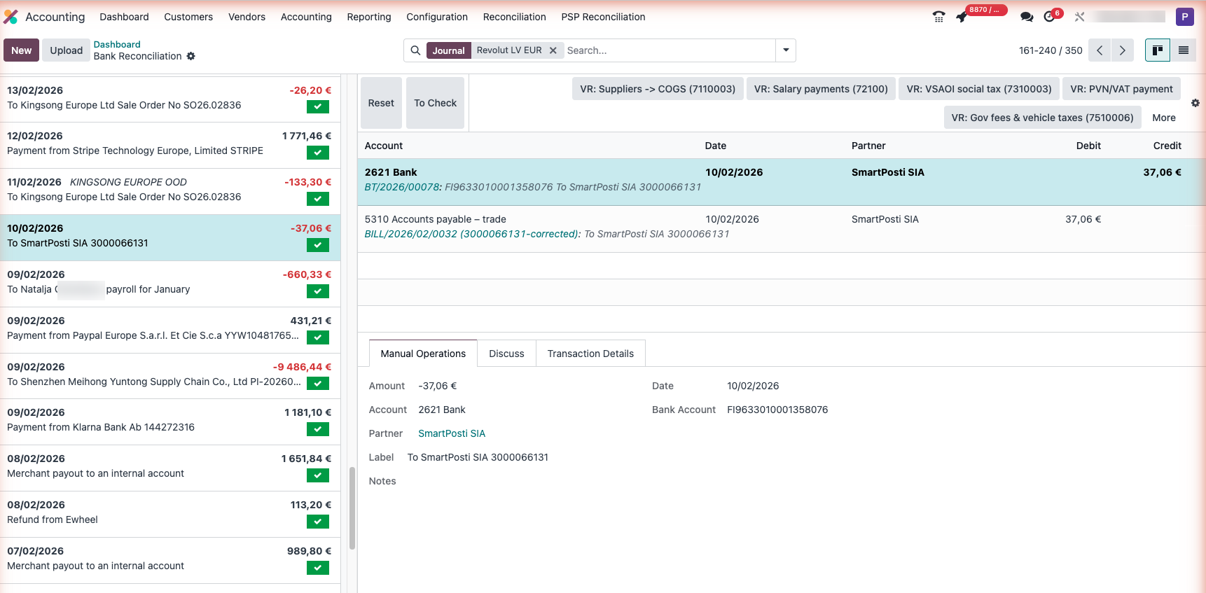 Банковский журнал в Odoo, наполняемый несколькими платёжными провайдерами